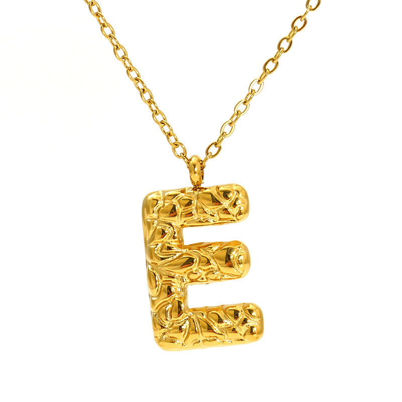 Lava-textured Letter Necklace for Women - 26-Letter Pendant, Collarbone Chain, Fade-resistant, Metal Coating, Stylish Accessory