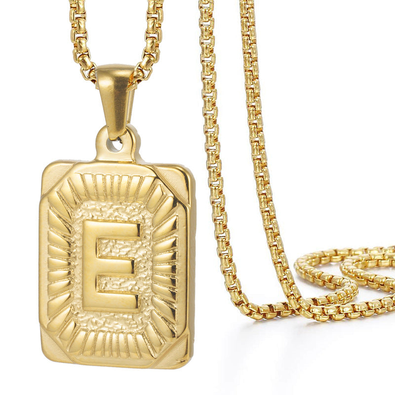 Initial A-Z Letter Pendant Necklace Mens Womens Capital Letter Yellow Gold Plated Stainless Steel Box Chain 22inch