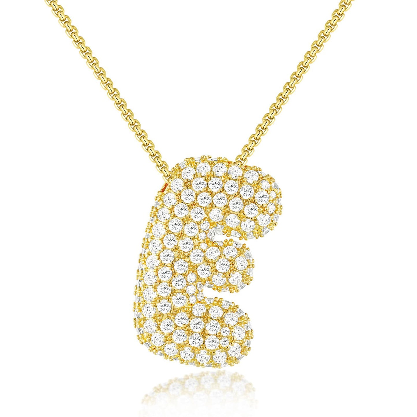 KISSYAN 14K Gold Plated Balloon Initial Pendant Box Chain Necklace Dainty Pave CZ Jewelry Gift for Women Unique Font Individuality Bold Eye-Catching Statement