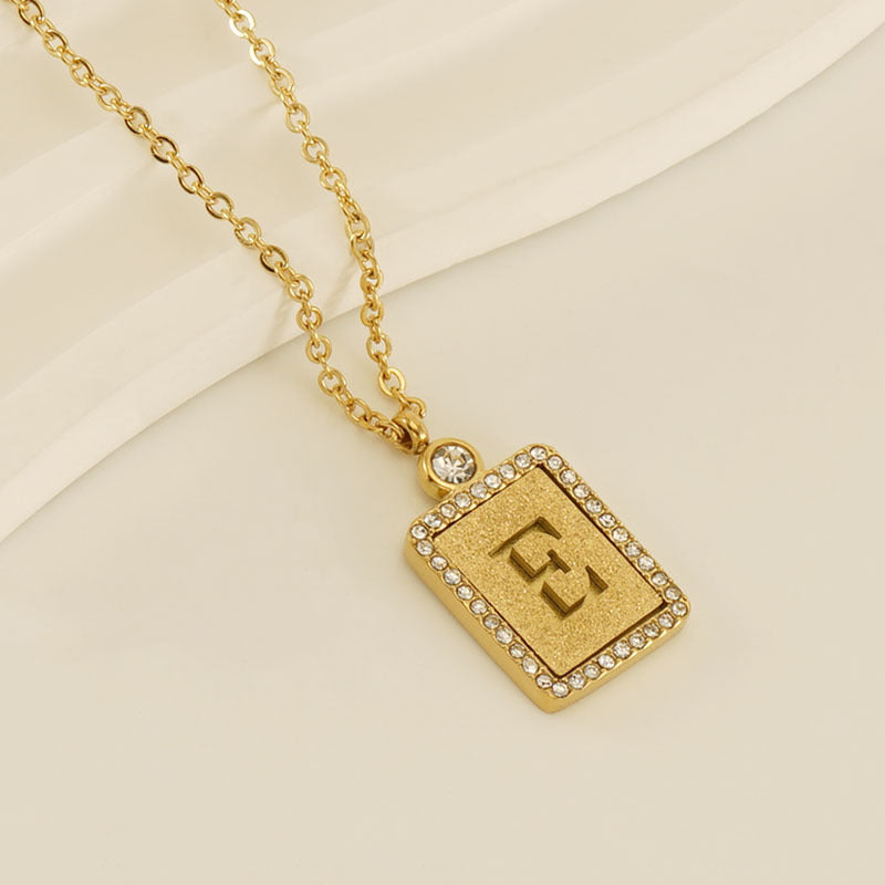 Women's Stainless Steel Pressed Sand Letter Necklace Set with Diamonds 18K Hollow Letter Pendant Clavicle Chain Jewelry