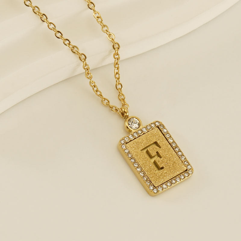 Women's Stainless Steel Pressed Sand Letter Necklace Set with Diamonds 18K Hollow Letter Pendant Clavicle Chain Jewelry
