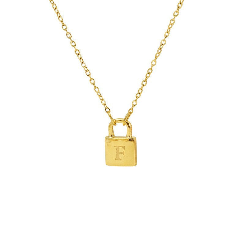 Titanium Steel Non-Fading Lock Head 26-Letter Clavicle Necklace for Women Gold Color Chain Jewelry