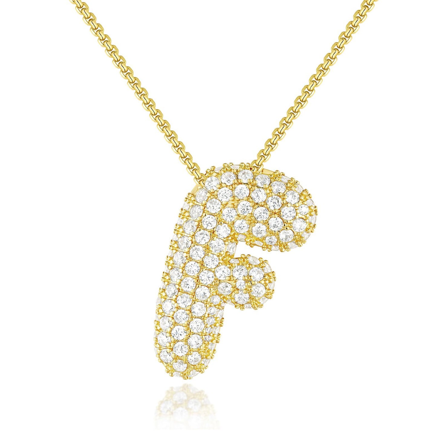 KISSYAN 14K Gold Plated Balloon Initial Pendant Box Chain Necklace Dainty Pave CZ Jewelry Gift for Women Unique Font Individuality Bold Eye-Catching Statement