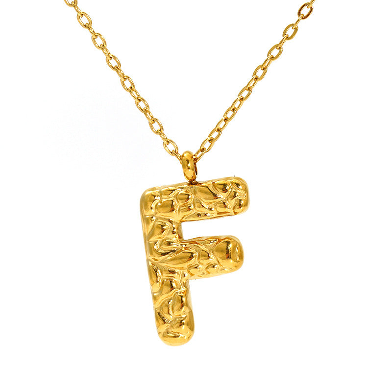 Lava-textured Letter Necklace for Women - 26-Letter Pendant, Collarbone Chain, Fade-resistant, Metal Coating, Stylish Accessory