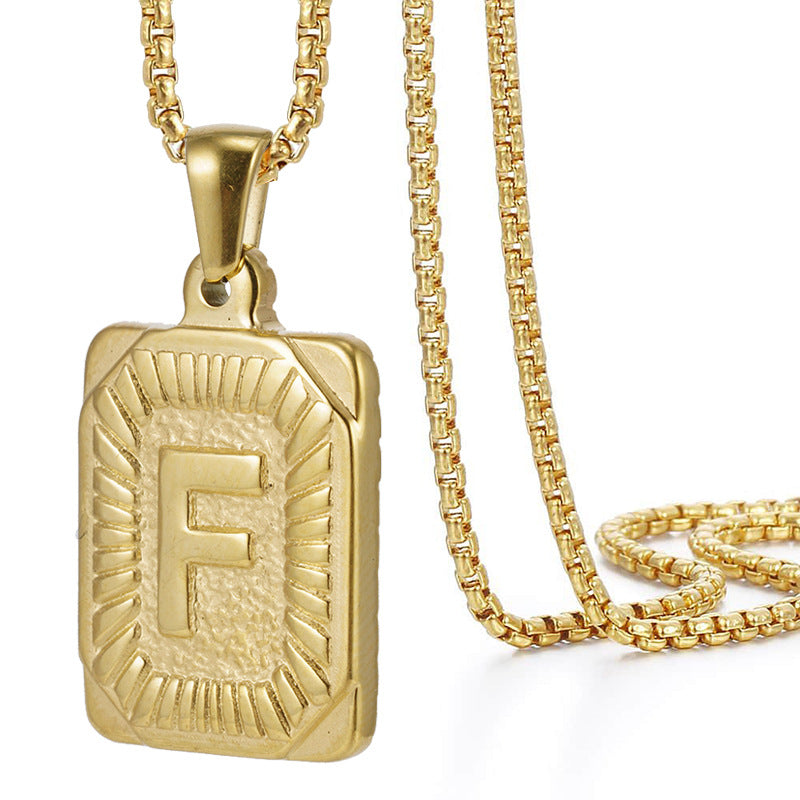 Initial A-Z Letter Pendant Necklace Mens Womens Capital Letter Yellow Gold Plated Stainless Steel Box Chain 22inch