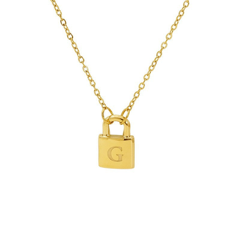Titanium Steel Non-Fading Lock Head 26-Letter Clavicle Necklace for Women Gold Color Chain Jewelry
