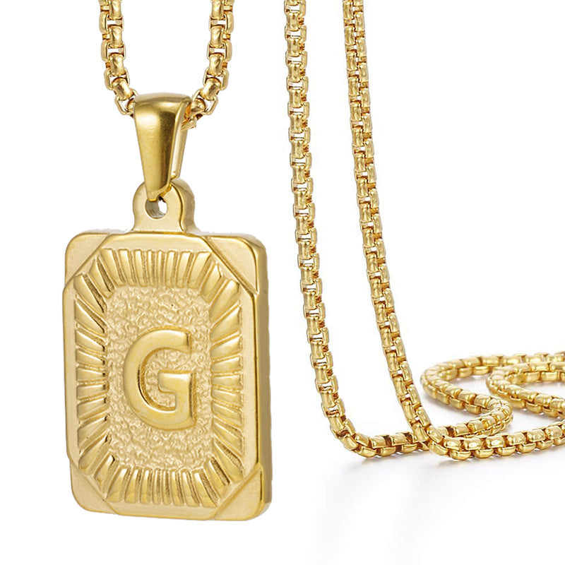 Initial A-Z Letter Pendant Necklace Mens Womens Capital Letter Yellow Gold Plated Stainless Steel Box Chain 22inch