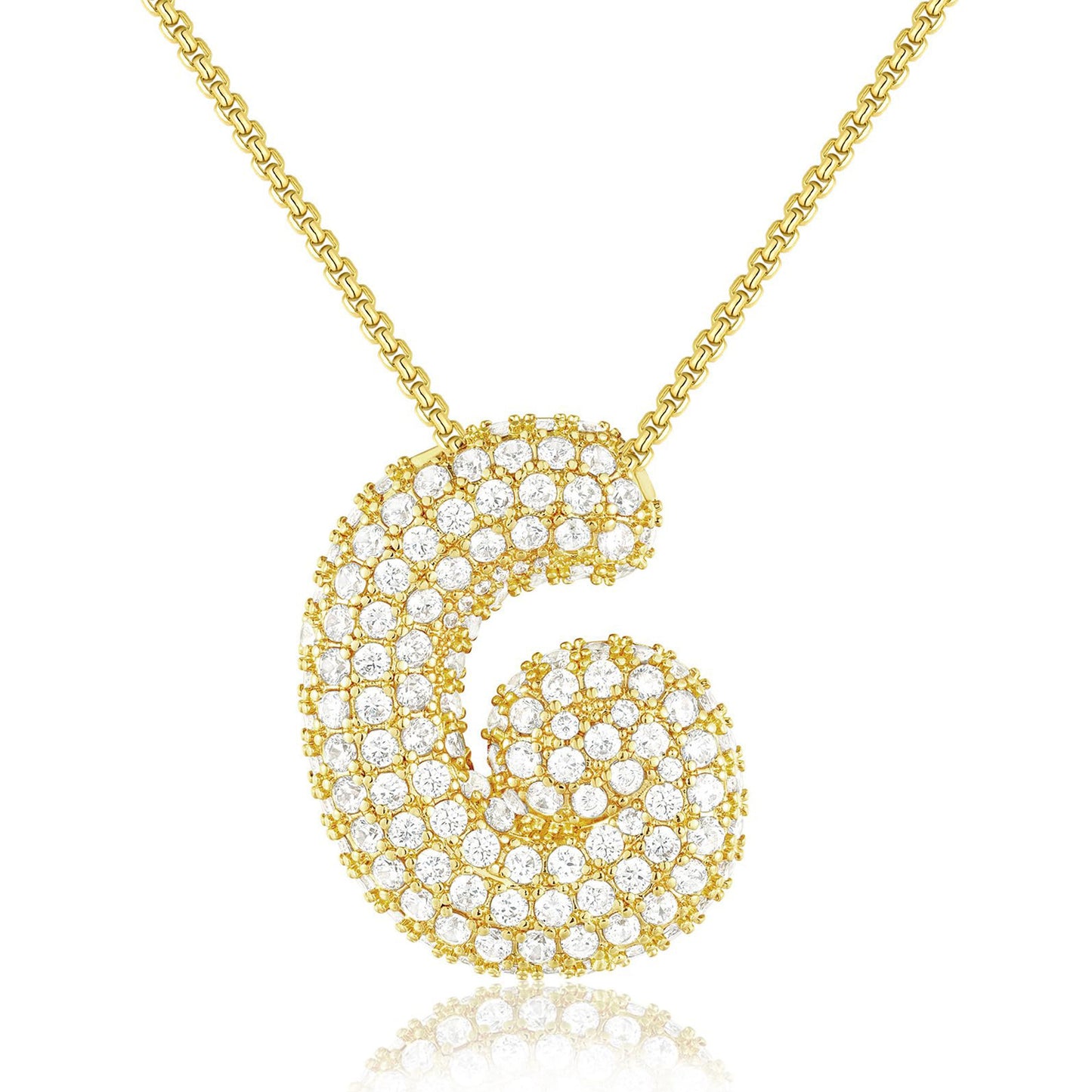 KISSYAN 14K Gold Plated Balloon Initial Pendant Box Chain Necklace Dainty Pave CZ Jewelry Gift for Women Unique Font Individuality Bold Eye-Catching Statement