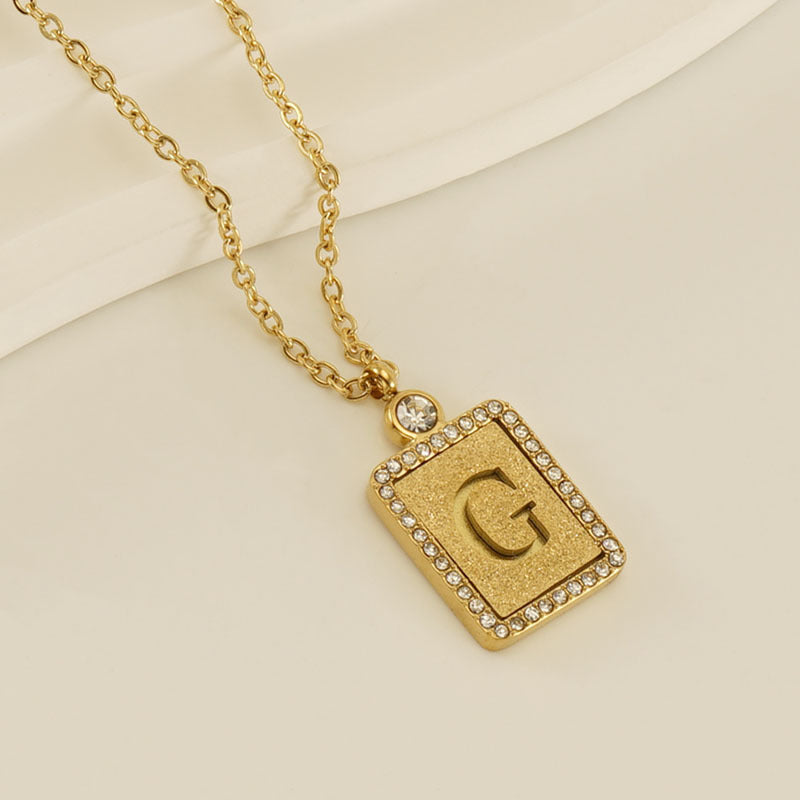 Women's Stainless Steel Pressed Sand Letter Necklace Set with Diamonds 18K Hollow Letter Pendant Clavicle Chain Jewelry