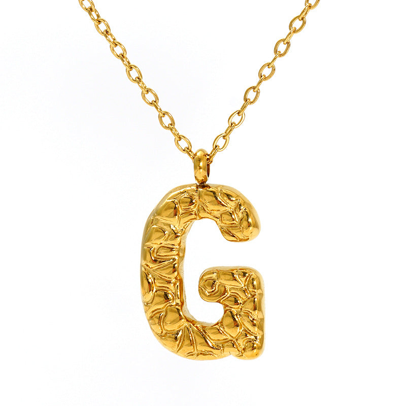 Lava-textured Letter Necklace for Women - 26-Letter Pendant, Collarbone Chain, Fade-resistant, Metal Coating, Stylish Accessory