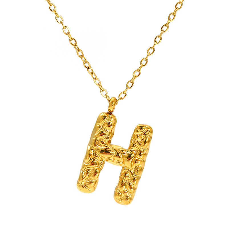 Lava-textured Letter Necklace for Women - 26-Letter Pendant, Collarbone Chain, Fade-resistant, Metal Coating, Stylish Accessory