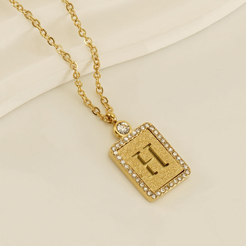 Women's Stainless Steel Pressed Sand Letter Necklace Set with Diamonds 18K Hollow Letter Pendant Clavicle Chain Jewelry