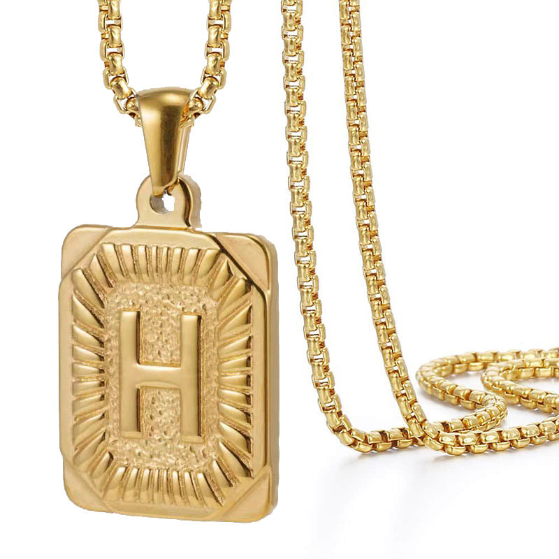 Initial A-Z Letter Pendant Necklace Mens Womens Capital Letter Yellow Gold Plated Stainless Steel Box Chain 22inch