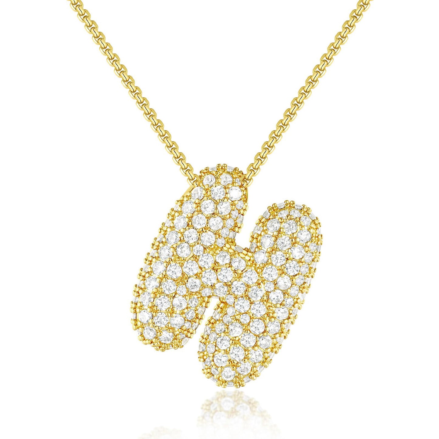KISSYAN 14K Gold Plated Balloon Initial Pendant Box Chain Necklace Dainty Pave CZ Jewelry Gift for Women Unique Font Individuality Bold Eye-Catching Statement