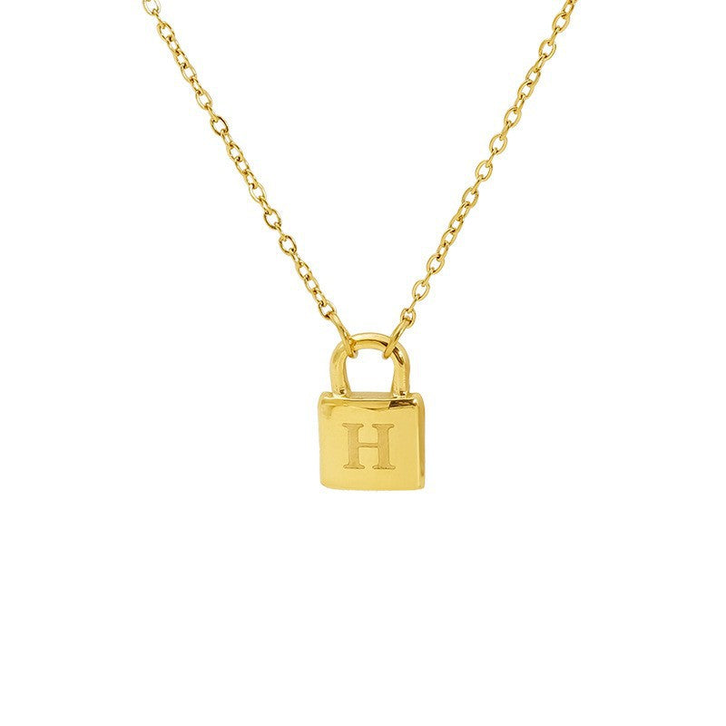 Titanium Steel Non-Fading Lock Head 26-Letter Clavicle Necklace for Women Gold Color Chain Jewelry