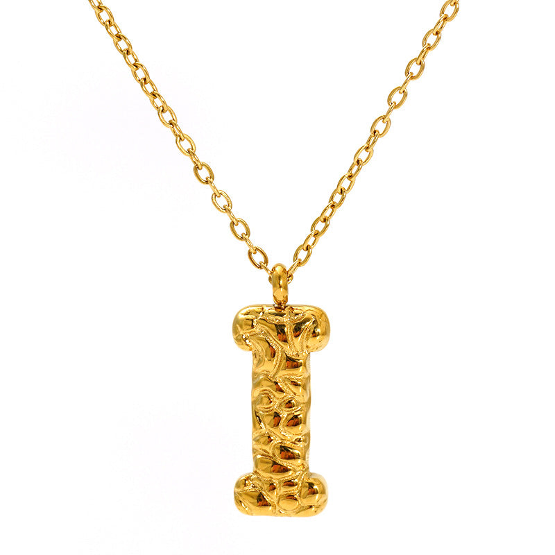 Lava-textured Letter Necklace for Women - 26-Letter Pendant, Collarbone Chain, Fade-resistant, Metal Coating, Stylish Accessory