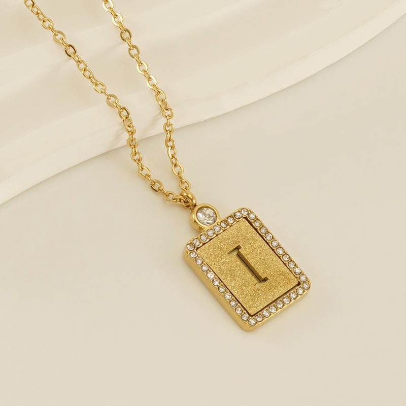 Women's Stainless Steel Pressed Sand Letter Necklace Set with Diamonds 18K Hollow Letter Pendant Clavicle Chain Jewelry