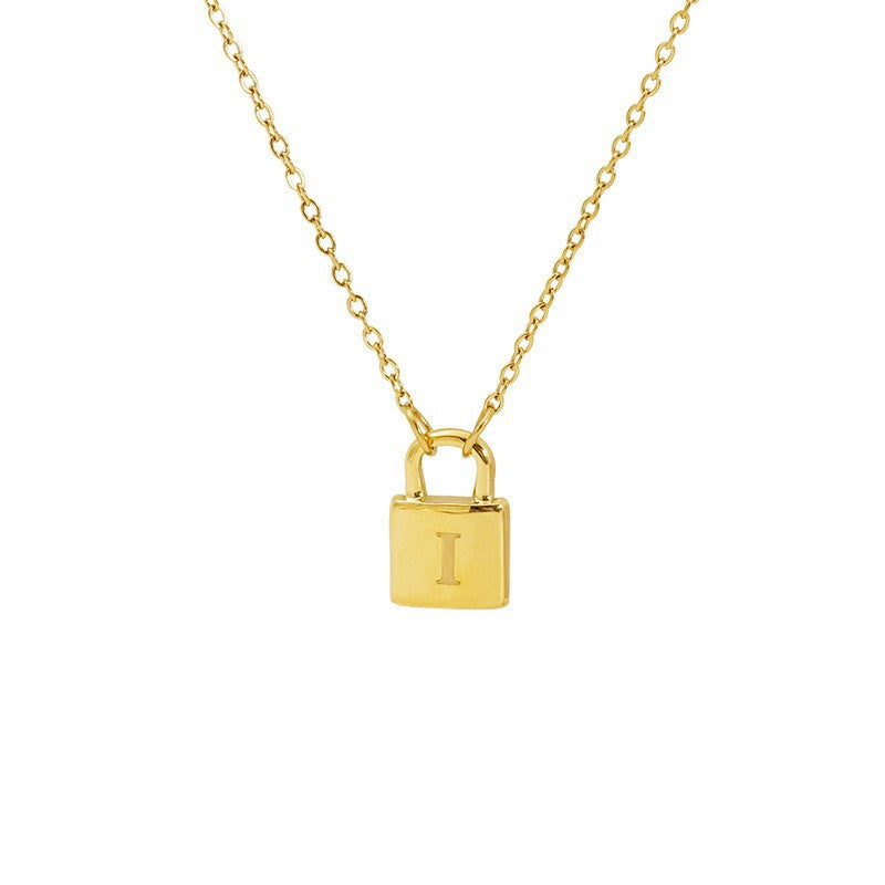 Titanium Steel Non-Fading Lock Head 26-Letter Clavicle Necklace for Women Gold Color Chain Jewelry
