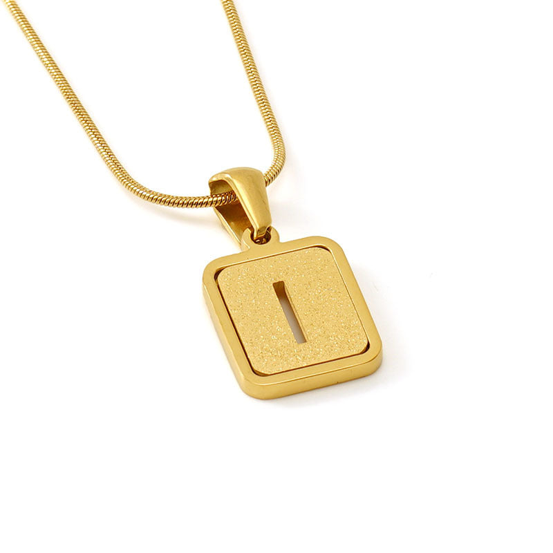 Personalized 18K Titanium Steel Letter Pendant Necklace Elegant Snake Bone Chain Sandblasted Finish Fashion Accessory