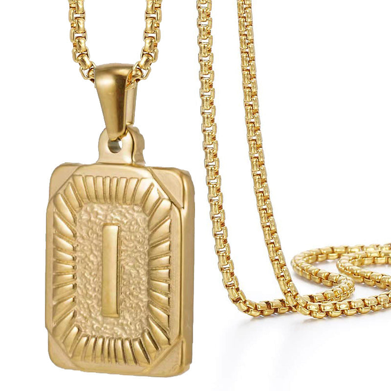 Initial A-Z Letter Pendant Necklace Mens Womens Capital Letter Yellow Gold Plated Stainless Steel Box Chain 22inch