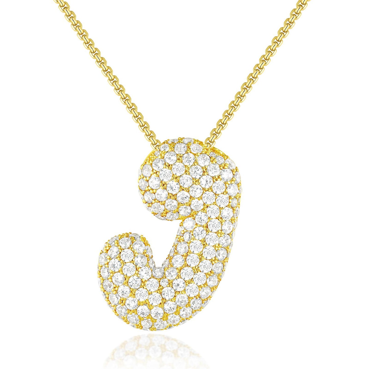 KISSYAN 14K Gold Plated Balloon Initial Pendant Box Chain Necklace Dainty Pave CZ Jewelry Gift for Women Unique Font Individuality Bold Eye-Catching Statement