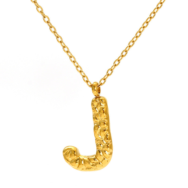 Lava-textured Letter Necklace for Women - 26-Letter Pendant, Collarbone Chain, Fade-resistant, Metal Coating, Stylish Accessory
