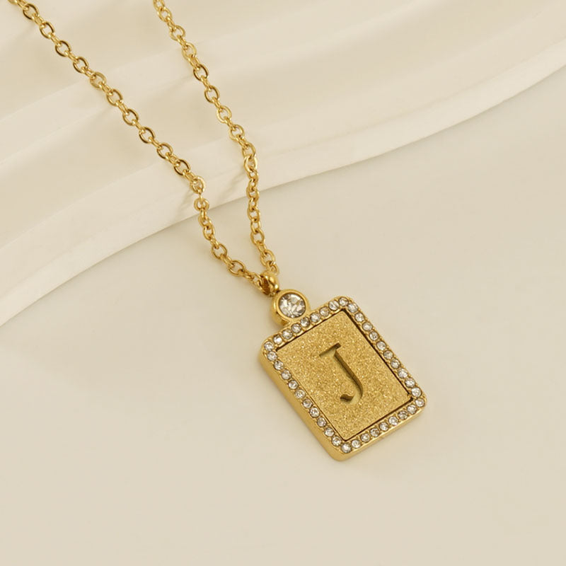 Women's Stainless Steel Pressed Sand Letter Necklace Set with Diamonds 18K Hollow Letter Pendant Clavicle Chain Jewelry