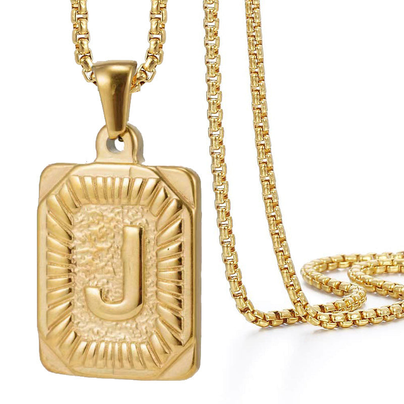 Initial A-Z Letter Pendant Necklace Mens Womens Capital Letter Yellow Gold Plated Stainless Steel Box Chain 22inch