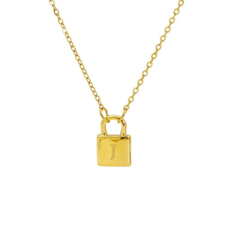 Titanium Steel Non-Fading Lock Head 26-Letter Clavicle Necklace for Women Gold Color Chain Jewelry