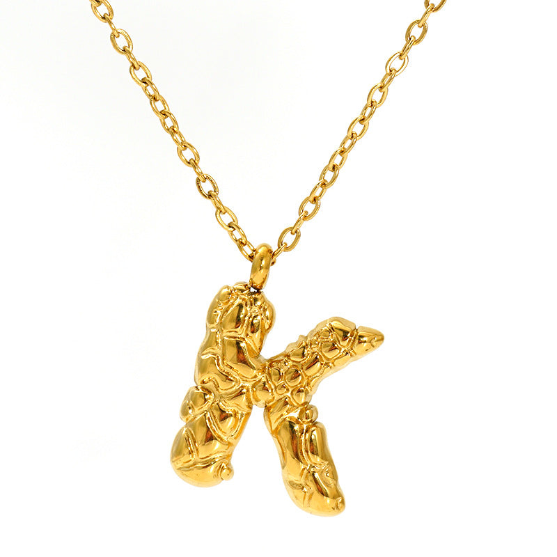 Lava-textured Letter Necklace for Women - 26-Letter Pendant, Collarbone Chain, Fade-resistant, Metal Coating, Stylish Accessory