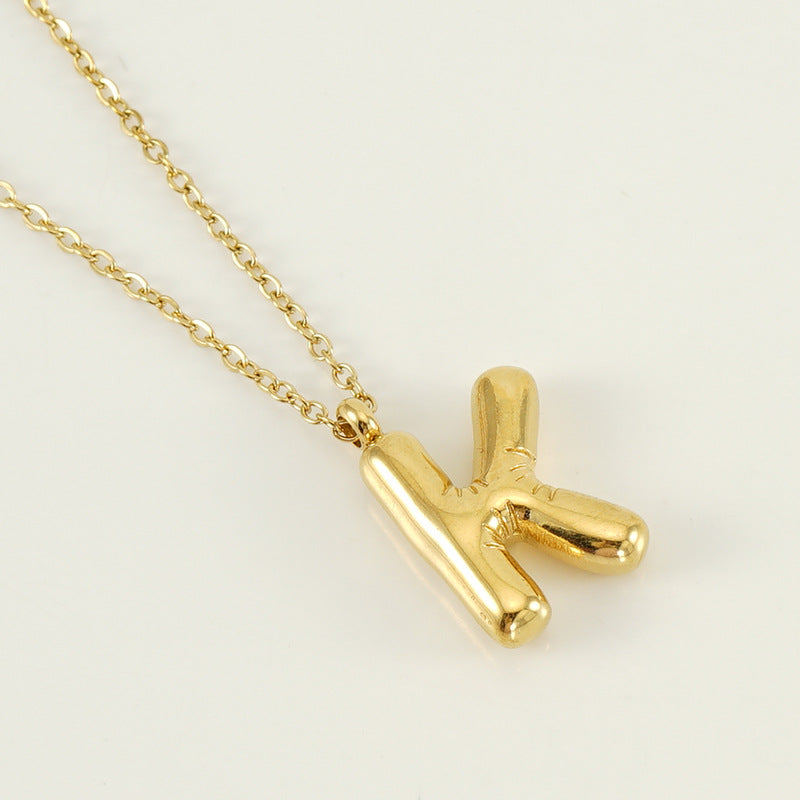 KissYan Bubble Letter Necklace,14K Gold Plated Balloon Initial Pendant with Bead Chain Dainty Jewelry Gift for Women & Jewelry for Christmas Gifts