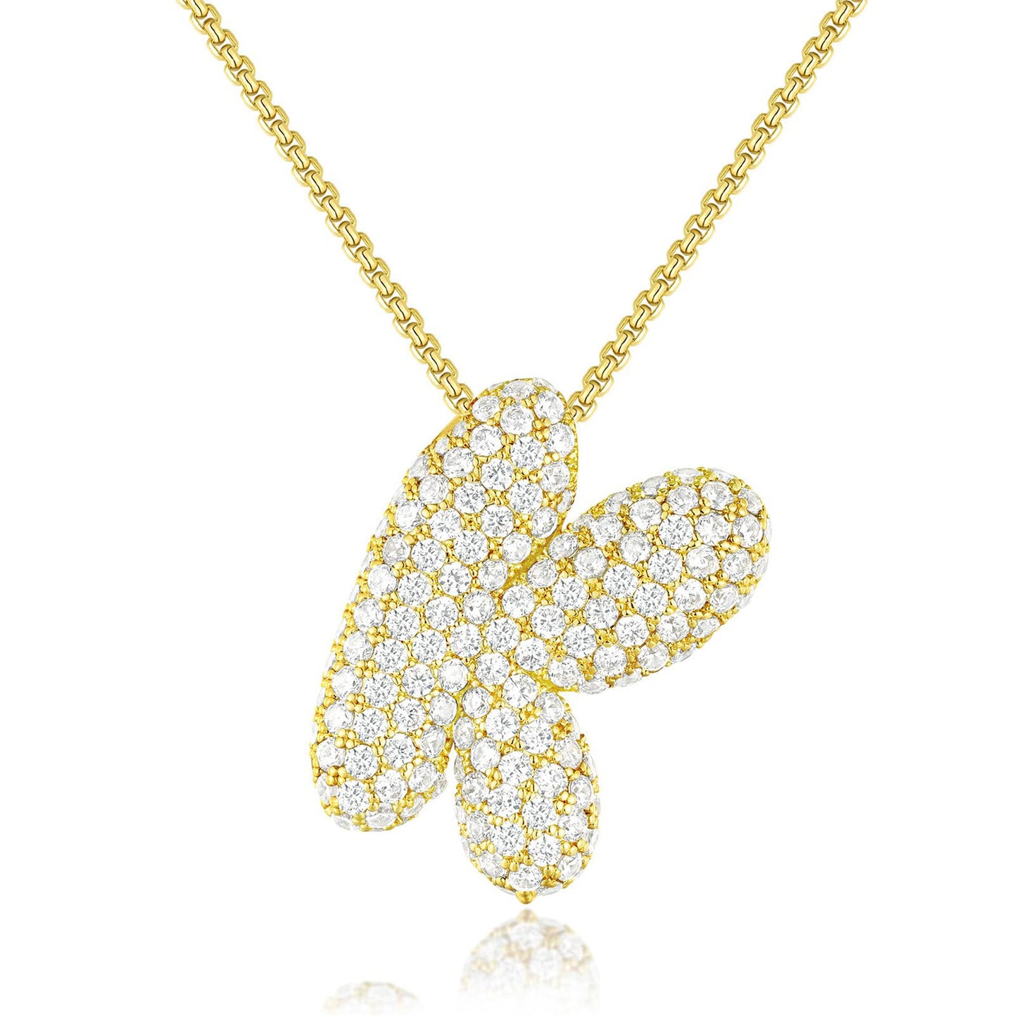 KISSYAN 14K Gold Plated Balloon Initial Pendant Box Chain Necklace Dainty Pave CZ Jewelry Gift for Women Unique Font Individuality Bold Eye-Catching Statement
