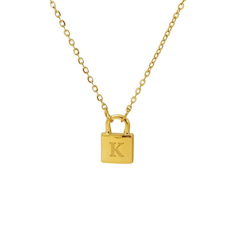 Titanium Steel Non-Fading Lock Head 26-Letter Clavicle Necklace for Women Gold Color Chain Jewelry