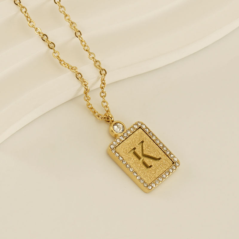 Women's Stainless Steel Pressed Sand Letter Necklace Set with Diamonds 18K Hollow Letter Pendant Clavicle Chain Jewelry