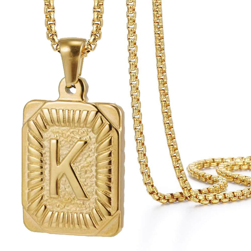 Initial A-Z Letter Pendant Necklace Mens Womens Capital Letter Yellow Gold Plated Stainless Steel Box Chain 22inch