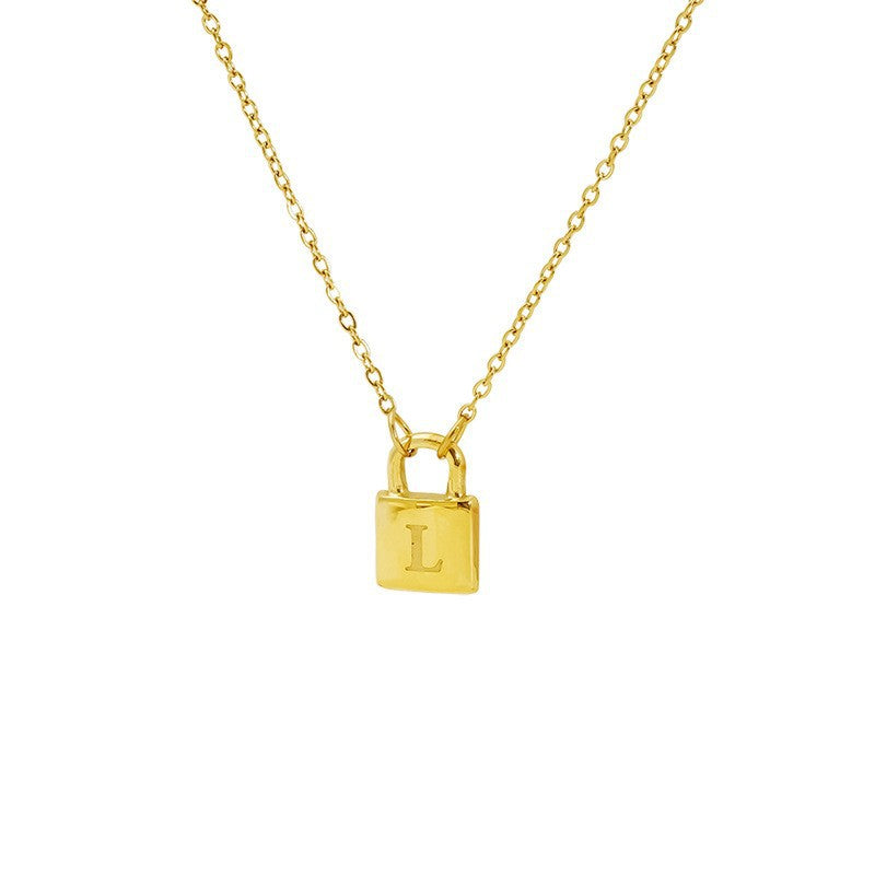 Titanium Steel Non-Fading Lock Head 26-Letter Clavicle Necklace for Women Gold Color Chain Jewelry