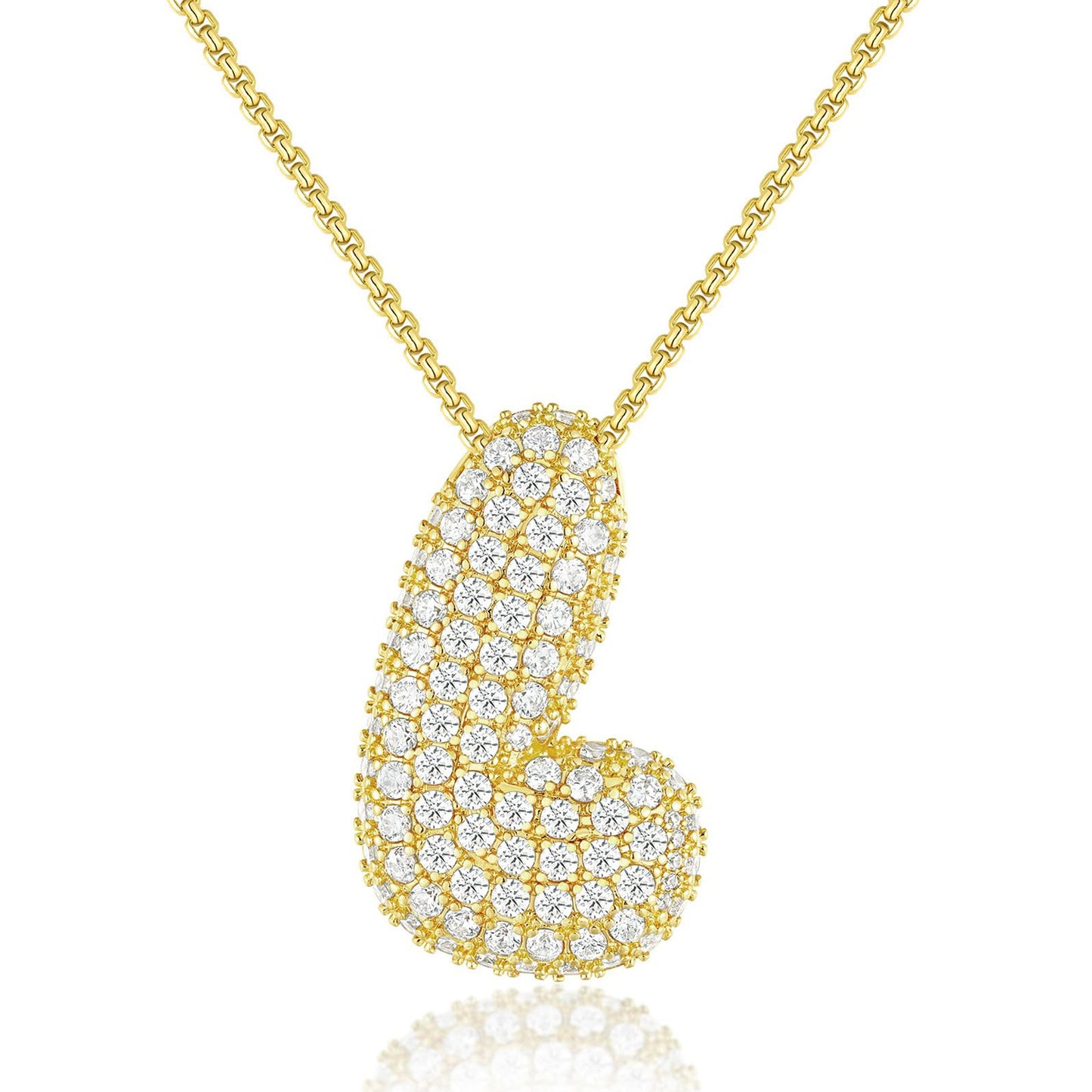 KISSYAN 14K Gold Plated Balloon Initial Pendant Box Chain Necklace Dainty Pave CZ Jewelry Gift for Women Unique Font Individuality Bold Eye-Catching Statement