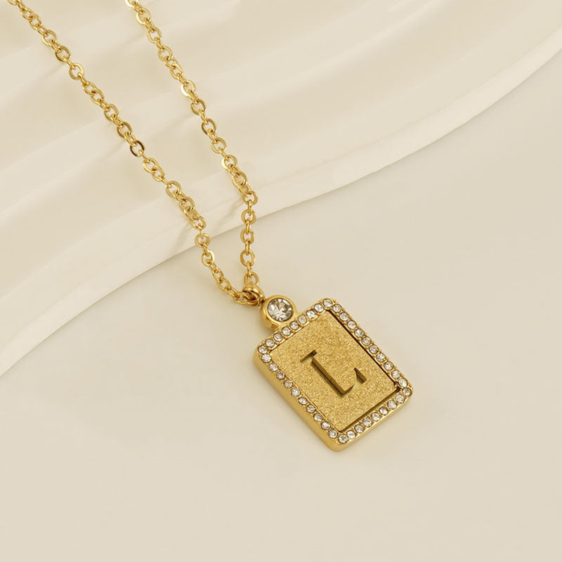 Women's Stainless Steel Pressed Sand Letter Necklace Set with Diamonds 18K Hollow Letter Pendant Clavicle Chain Jewelry