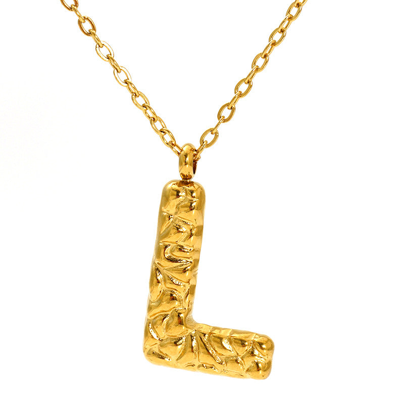 Lava-textured Letter Necklace for Women - 26-Letter Pendant, Collarbone Chain, Fade-resistant, Metal Coating, Stylish Accessory