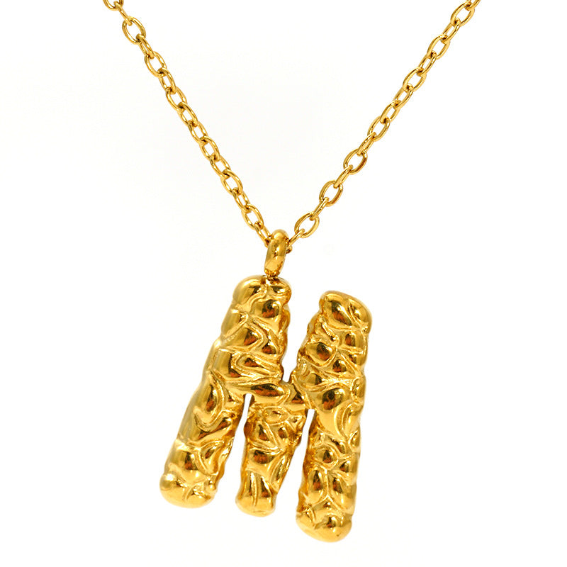 Lava-textured Letter Necklace for Women - 26-Letter Pendant, Collarbone Chain, Fade-resistant, Metal Coating, Stylish Accessory