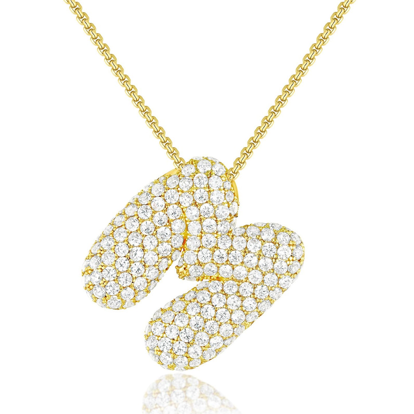 KISSYAN 14K Gold Plated Balloon Initial Pendant Box Chain Necklace Dainty Pave CZ Jewelry Gift for Women Unique Font Individuality Bold Eye-Catching Statement