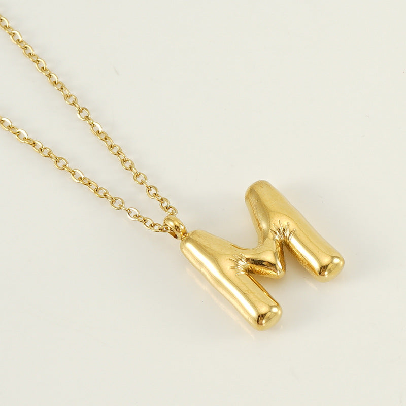 KissYan Bubble Letter Necklace,14K Gold Plated Balloon Initial Pendant with Bead Chain Dainty Jewelry Gift for Women & Jewelry for Christmas Gifts