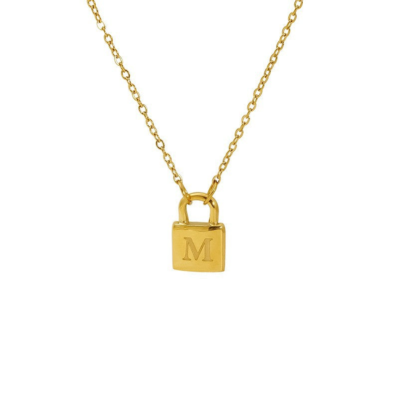 Titanium Steel Non-Fading Lock Head 26-Letter Clavicle Necklace for Women Gold Color Chain Jewelry