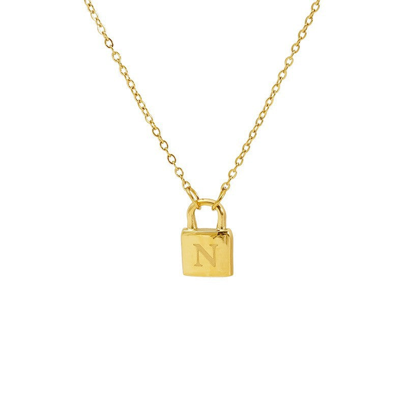 Titanium Steel Non-Fading Lock Head 26-Letter Clavicle Necklace for Women Gold Color Chain Jewelry