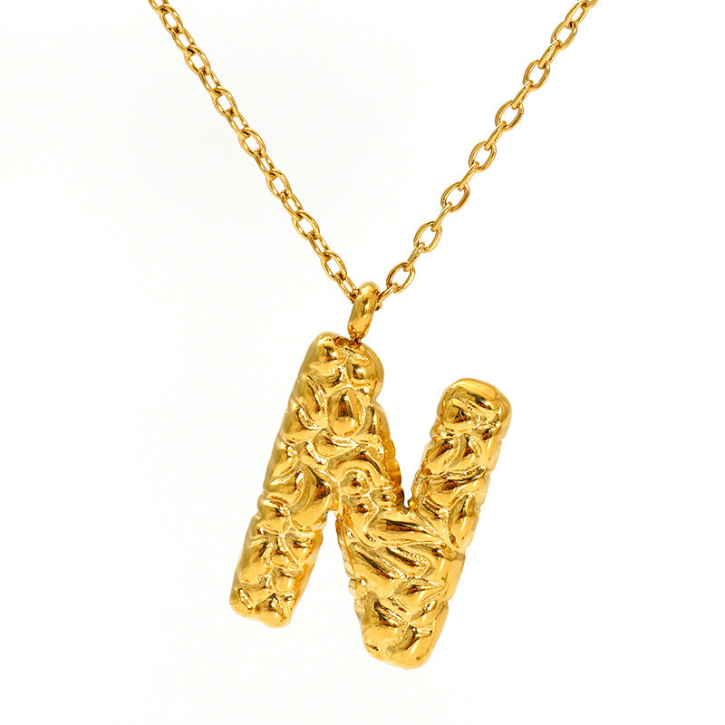 Lava-textured Letter Necklace for Women - 26-Letter Pendant, Collarbone Chain, Fade-resistant, Metal Coating, Stylish Accessory
