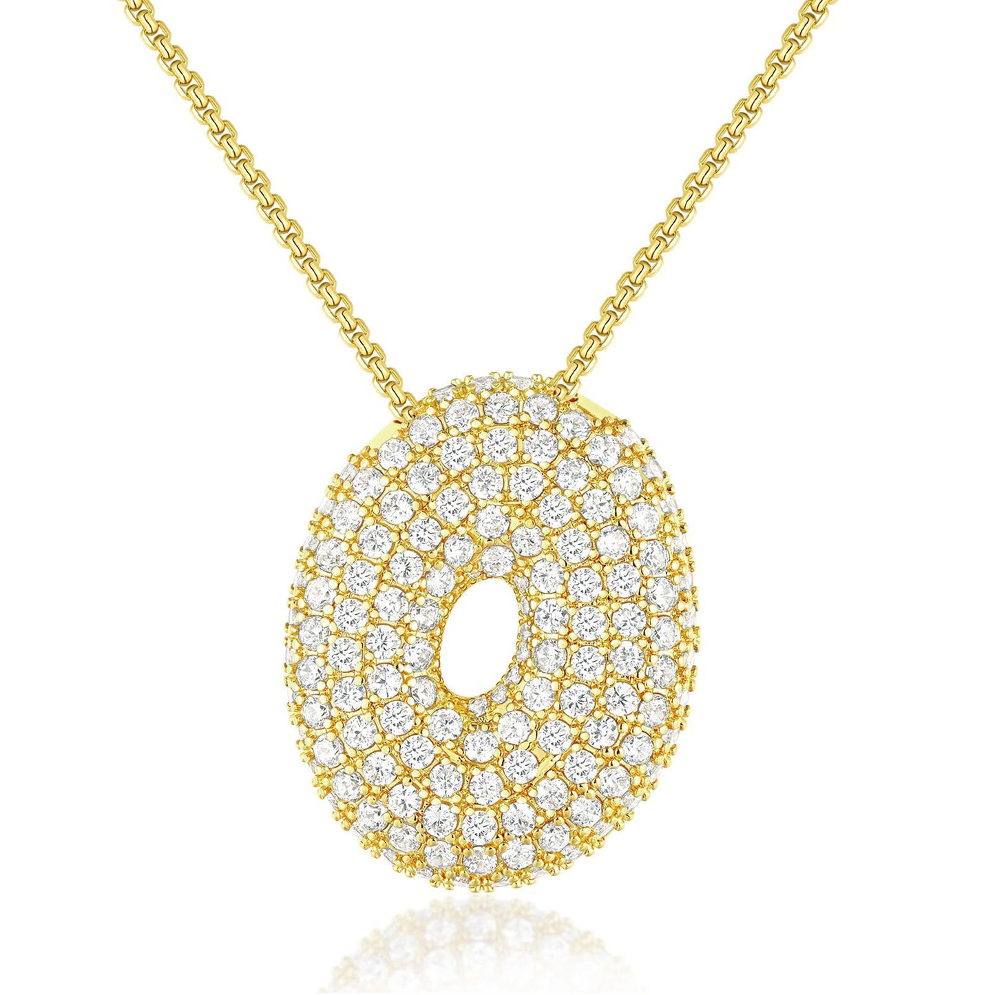 KISSYAN 14K Gold Plated Balloon Initial Pendant Box Chain Necklace Dainty Pave CZ Jewelry Gift for Women Unique Font Individuality Bold Eye-Catching Statement