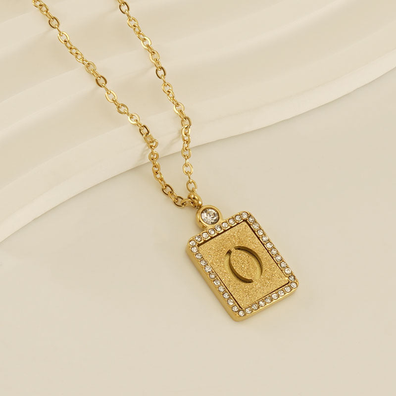 Women's Stainless Steel Pressed Sand Letter Necklace Set with Diamonds 18K Hollow Letter Pendant Clavicle Chain Jewelry