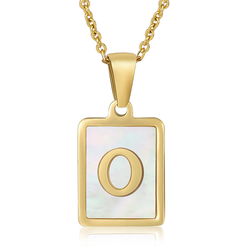 18K Plated Chain Necklaces Male Square Natural Shell Initial Letters Pendant Stainless Steel Jewelry for Women Gifts