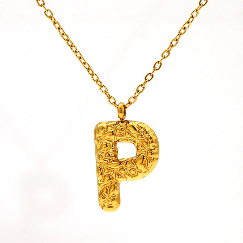 Lava-textured Letter Necklace for Women - 26-Letter Pendant, Collarbone Chain, Fade-resistant, Metal Coating, Stylish Accessory