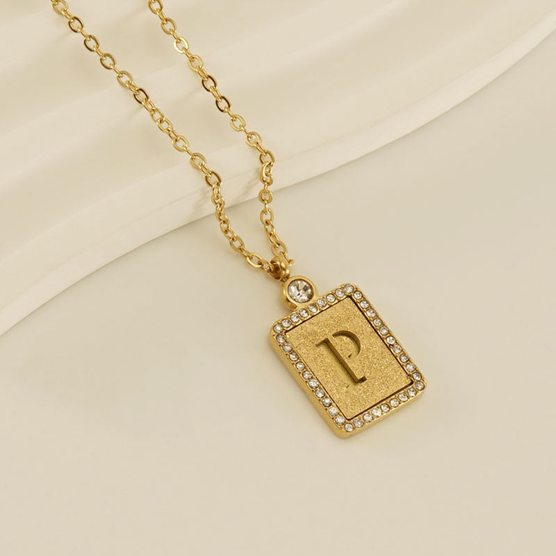 Women's Stainless Steel Pressed Sand Letter Necklace Set with Diamonds 18K Hollow Letter Pendant Clavicle Chain Jewelry